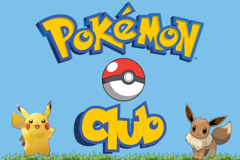 Blue background with yellow wording over top saying pokemon club