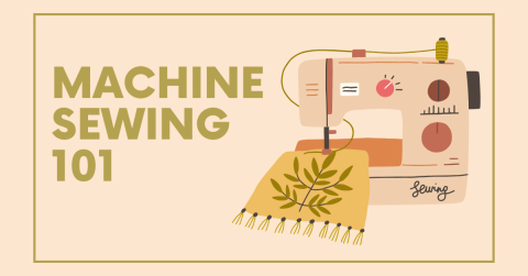 machine sewing 101 text with image of sewing machine