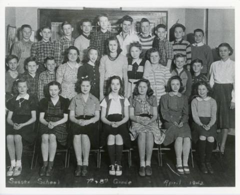 black and white photograph classroom students from 1942 sussex wi
