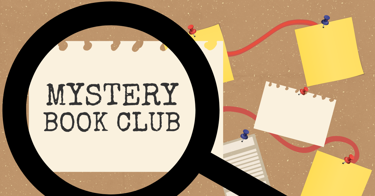 mystery book club with magnifying glass