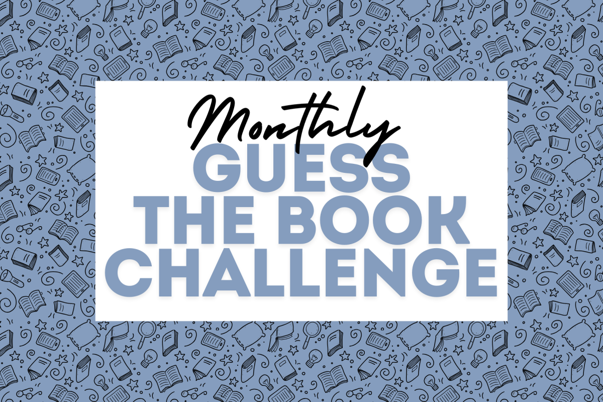 Blue border with centralized text reading 'Monthly Guess The Book Challenge'