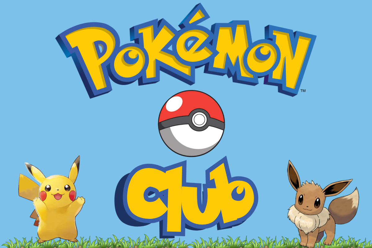 Blue background with yellow wording over top saying pokemon club