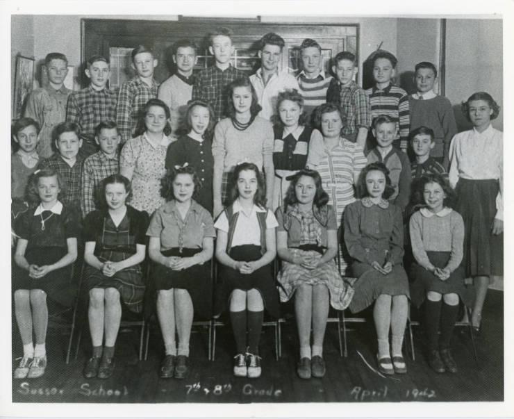 black and white photograph classroom students from 1942 sussex wi